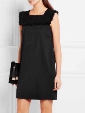 Madewell Black Sleeveless Mini Dress with Fringed Square Yoke